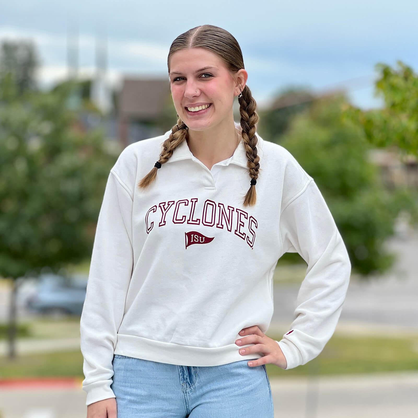 League Women s Cyclones ISU White Collared Crew Neck Sweatshirt ISU Book Store